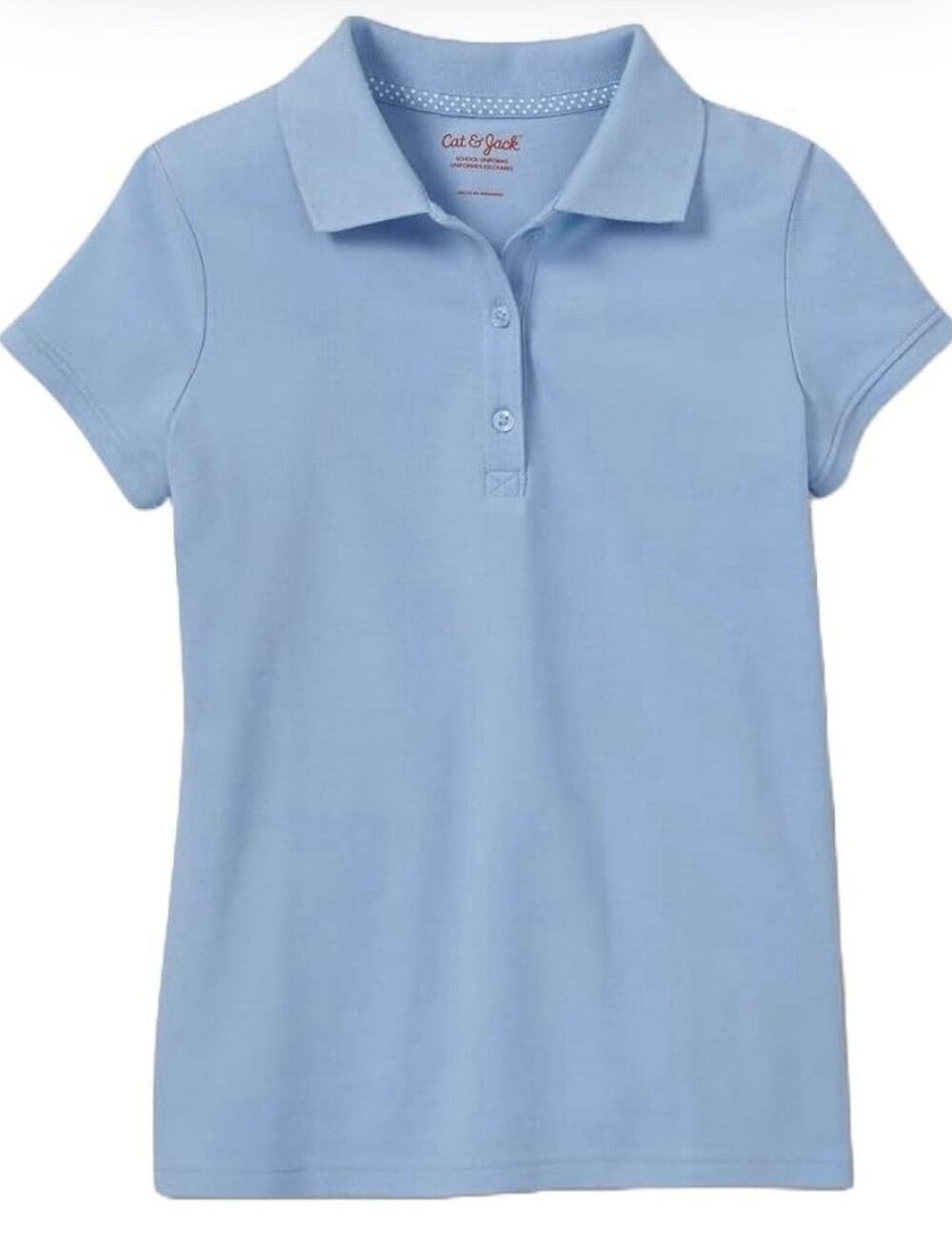 Cat & Jack Girls' Short Sleeve Pique Uniform Polo Shirt Polo Light Blue M 7/8